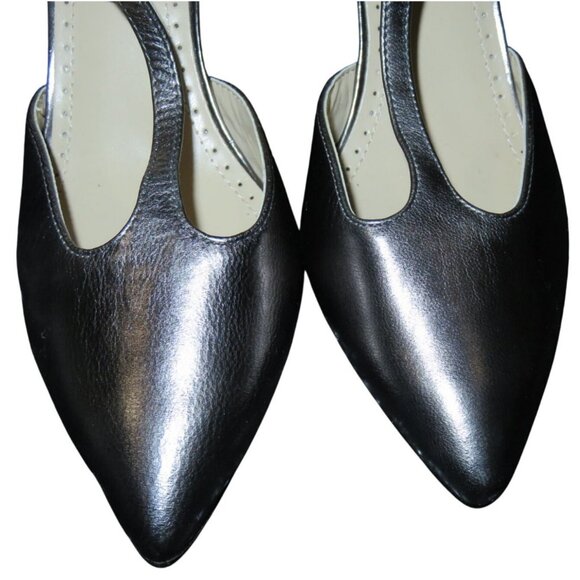 Adrienne Vittadini Ceclia Gunmetal Pewter Metallic Patent Leather T Strap Pumps - Picture 2 of 11